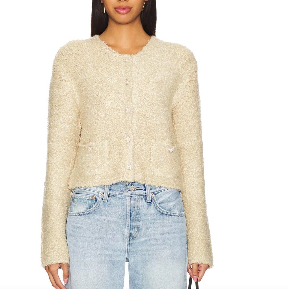 NEW MAJORELLE Inara Boucle Jacket in Tan Cream Crop Cropped XS